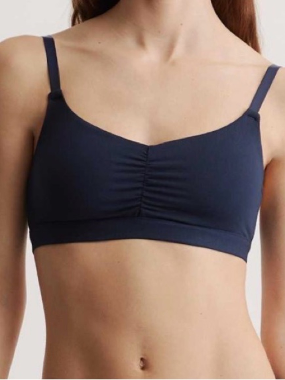 NWT Quince Ultra-Soft Micromodal Ruched Bralette Set of 2 in Navy Sz L